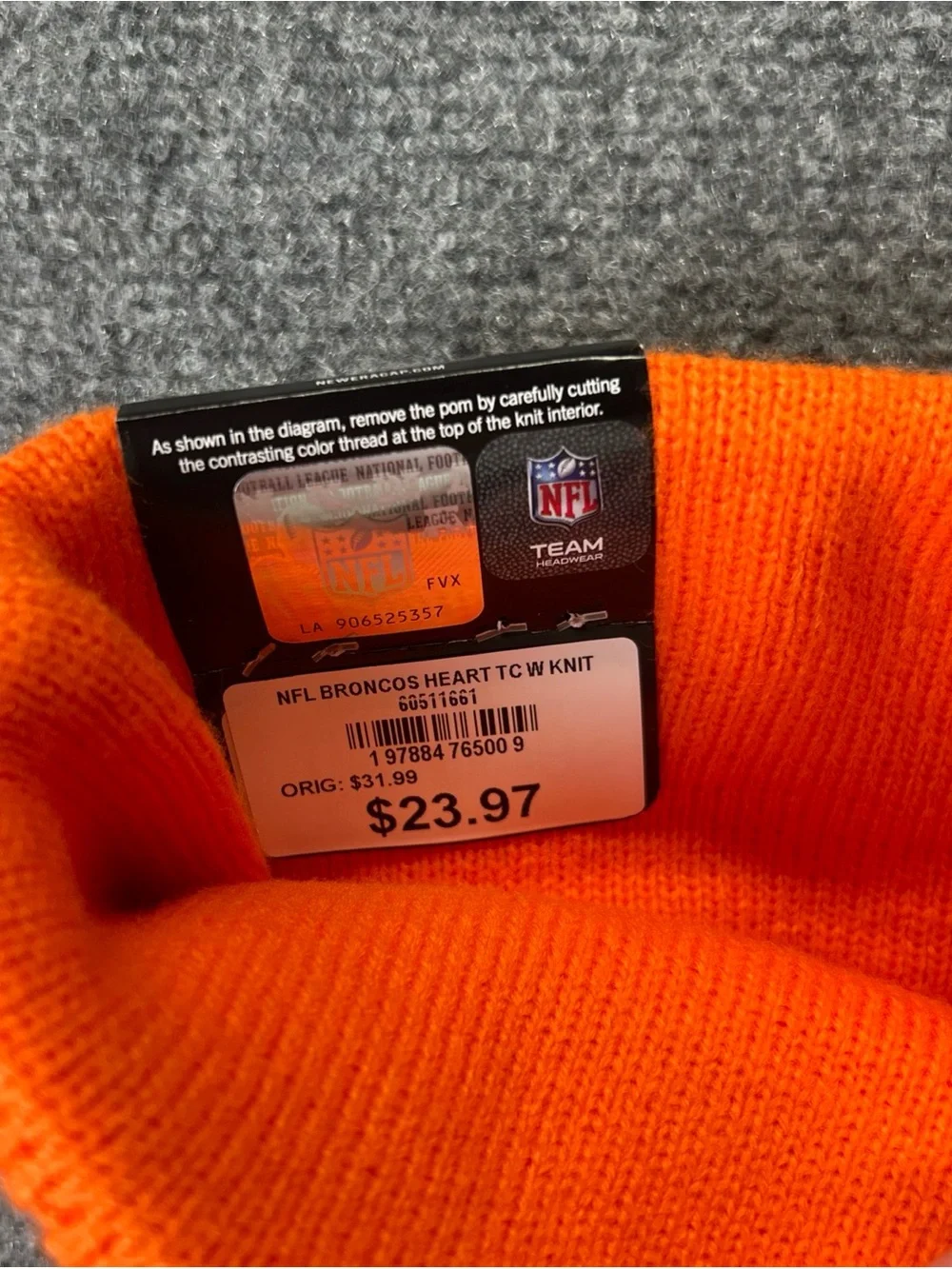 NFL New Era Denver Broncos Kids Pom Beanie - Orange with Multicolor Pom